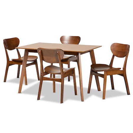 Baxton Studio Katya Mid-Century Modern Walnut Brown Finished Wood 5-Piece Dining Set 183-11637-11644-Zoro
